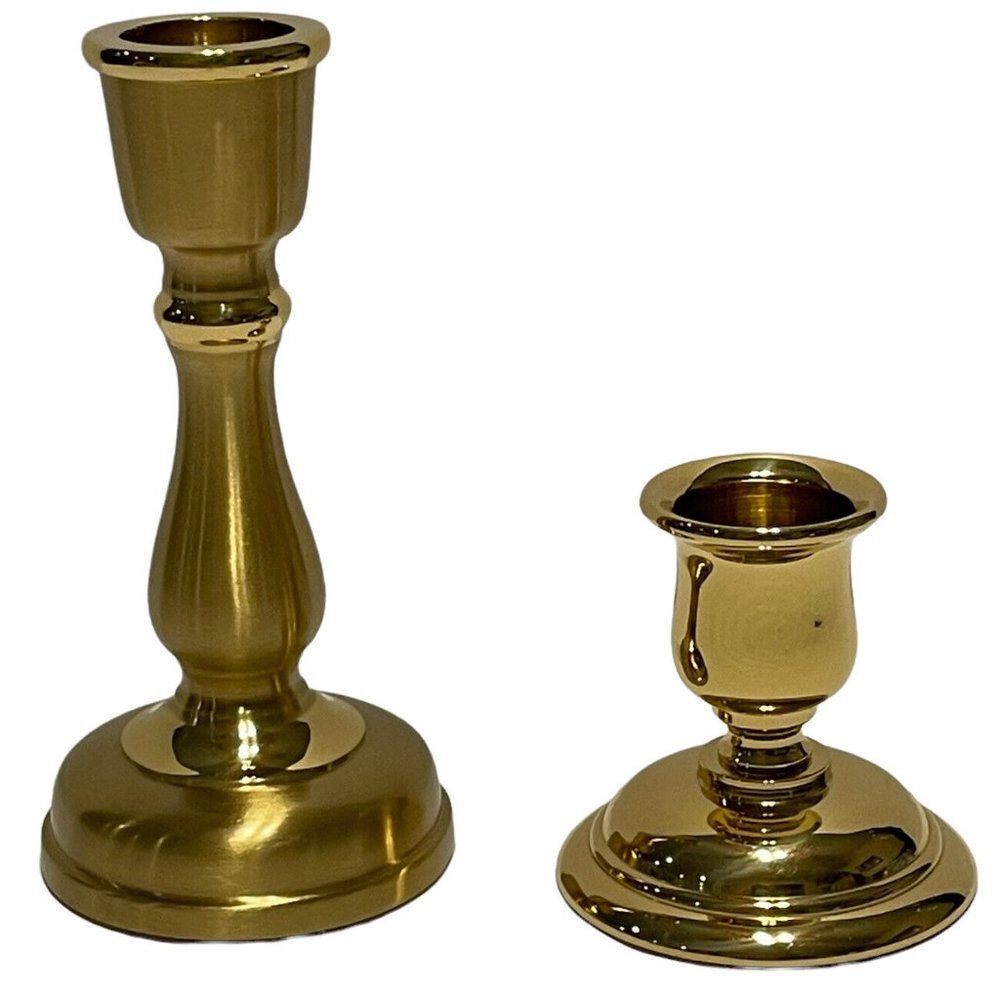 2- Partylite Brass Finish Graduated Candle Candlestick Holder
